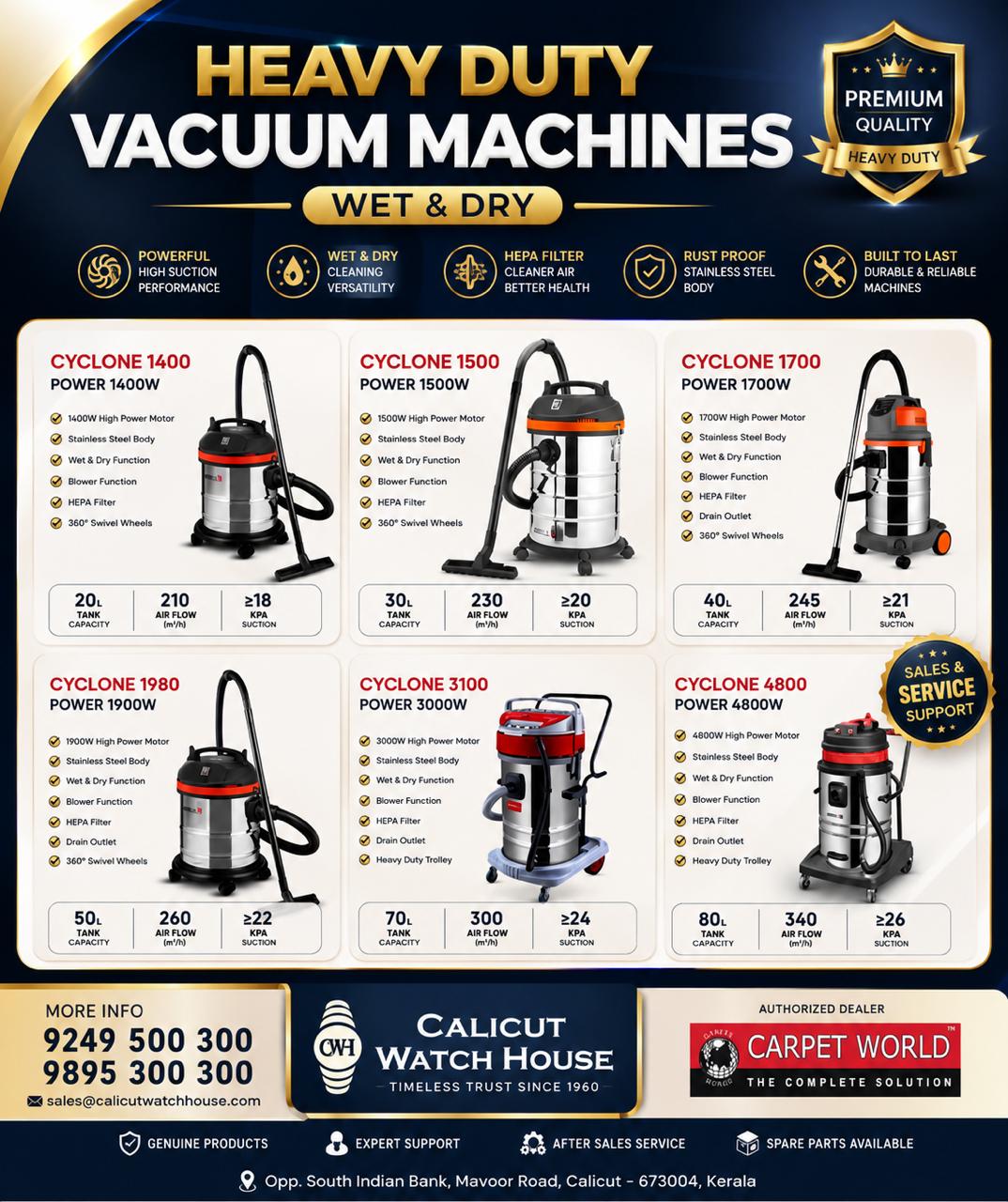 Heavy Duty Wet & Dry Vacuum Machines available at Calicut Watch House